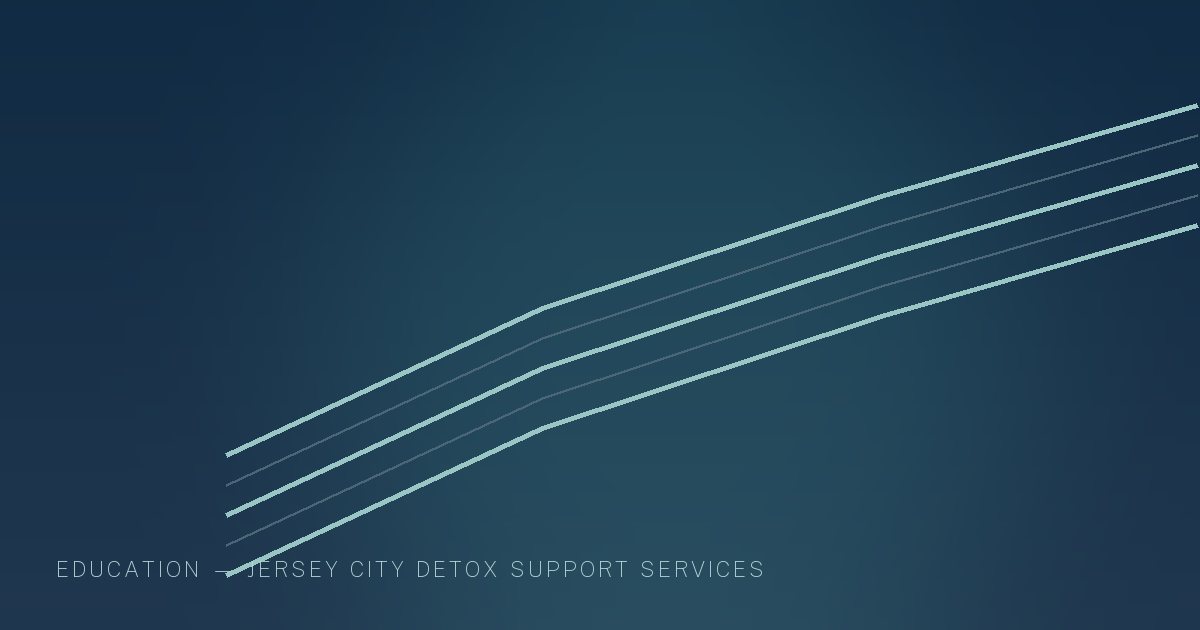 Illustration in the site's navy and teal palette showing a quiet pathway curving toward open light, marking this guide to Medical Detox vs.
